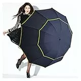 HCHL Ombrello Pieghevole da Viaggio, Super Big 130cm Top Ombrellone, Uomo Donna Pioggia Ombrello Antivento, ombrelloni da Uomo d'Affari Moda, Ombrello A Doppio Uso Clear Rain (Color : Blue)