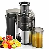 HOUSNAT Centrifuga Frutta e Verdura, 400W Estrattore Frutta e Verdura con 3 Velocità, 65 MM Bocca Grande Scivolo di Alimentazione da, Base Anti-Scivolo, Facile Pulizia, Includi Spazzola, Senza BPA