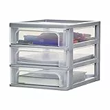 Iris Ohyama, Torre di stoccaggio in plastica, Cassetto da scrivania 3 x 4 L, Unità singola, OCH-2030, Grigio, Maniglia ergonomica - L35,5 x P26 x A25,5 cm