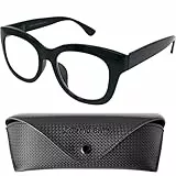 Mini Brille Occhiali da Lettura Rettangolari con Montatura Grande in Plastica (Nero), Custodia inclusa, Occhiali Oversize Donna Diottrie +2.0