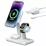 ESR 25W 3-in-1 Caricabatterie Compatibile con MagSafe, Stazione Ricarica Magnetica Veloce 15W per iPhone 15/14/13/12, Apple Watch/AirPods PRO/3, Made for Apple, Raffreddamento del Telefono, Bianco