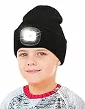 Cappello ricaricabile a LED, 4 LED testa torcia cappello, unisex caldo lavorato a maglia invernale per escursionismo, ciclismo, campeggio, regali di Natale Tech Geek per ragazzi ragazze bambini nero