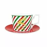 ZOEDT Set di Tazze da caffè e piattini in Bone China, Tazze da tè e piattini con cucchiaino Abbinato Set di Tazze da caffè per Tazze da tè Europee, Delicata Forma di Alce-7,5 Once (Color : Red)