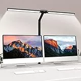 Lampada da Scrivania a LED, Bravzurg 24W Luce Tavolo a Doppia Sorgente Luminosa Super Lunga, Con Morsetto e Sensore di Luce, 5 Livelli Luminosità, 5 Temperatura Colore, per Studio, Monitor, Ufficio