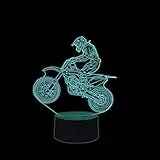 Coolzon Lampada 3D Illusione Ottica Luce Notturna Bambini, Lampade 3D LED Luce Notte 7 Colori Cambiano Deco Lampada da Comodino Tattile Lampada Motocross con Cavo USB