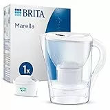 Brita Caraffa Filtrante Marella Bianca (2.4L) incl. 1 Filtro MAXTRA PRO All-in-1, Adatta alla Porta del Frigorifero con Memo Digitale e Coperchio Ribaltabile, ora in Confezione Smart Box Sostenibile