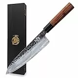 MITSUMOTO SAKARI 20 cm Coltelli da Cucina Professionali, Coltello Giapponese Forgiato a Mano, Coltello da Cucina in Acciaio ad Alto Carbonio (Manico in Palissandro e Confezione Regalo)