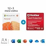 Microsoft 365 Personal - 1 persona- Per PC/Mac/tablet/cellulari Abbonamento di 12 + 3 mesi - codice via email + McAfee Total Protection – 6 dispositivi – abbonamento 12 mesi – codice via email