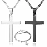 DGUSO 3 Pezzi Collana Croce Uomo Collana Con Croce Inossidabile Collana Con Croce Uomo 60 Cm/23 Pollici Crocifisso Collana Uomo Argento Nero Collana Uomo Croce Con Croce Bracciale
