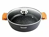 WECOOK! Ecochef Titanio Casseruola Bassa, Induzione, Coperchio di Vetro 30cm, Antiaderente QUANTANIUM Ecologico senza PFOA, Alluminio Fuso 5mm Spessore, Maniglie in Silicone, Vitroceramica, Forno