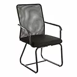 Baroni Home Sedia da Ufficio con Braccioli con Schienale Ergonomico in Tela Traspirante, Poltroncina a Sbalzo per Sale d'Attesa e Conferenze, 47X60X92 cm, Carico 130 kg Nera