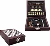 InnovaGoods IG115540 - Kit Accessori Vino E Gioco Degli Scacchi, Cavatappi, Anello Anti goccia, Tappo Aereatore, Termometro, Marrone