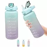 Borraccia con Cannuccia 2 Litro, Senza BPA, minghaoyuan Borraccia Sportiva con Indicatore del Tempo Motivazionale, Prova di perdite Bottiglia d'acqua per Palestra, Yoga, Corsa, Bicicletta (Verde)