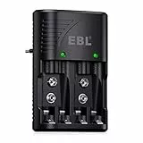 EBL 6802 Caricabatterie Universale, Carica Rapida per AA e AAA 9V Ni-MH Batterie Ricaricabili, Caricabatterie Intelligente con Indicatore LED