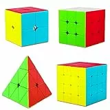 Coolzon Speed Cube Set, 4 Confezione Stickerless Cubo Magico Set 2x2 3x3 4x4 Triangolo Pyramminx, Facile Rotazione 3D Puzzle Cubo Giochi Giocattolo Regalo Per Bambini Adulti