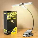 Glocusent Innovativa Luce per Lettura Libri a Letto Tre Teste,3 Colori 5 Livelli di Luminosità,1000 mAh Lampada da Lettura Ricaricabile con Timer da 30 Minuti,10-100 Ore,Perfetta per Amanti dei Libri
