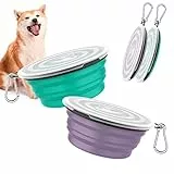 Pawaboo Ciotole Pieghevoli [2 PZ], Ciotole per Cani, Ciotola per Animali Domestici, Distributori per Cani e Gatti, Ciotola Portatile, in Silicone, Ciotola con Coperchio, per Cibo - Viola + Turchese