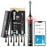 Bitvae Spazzolino Elettrico Bluetooth con Sensore di Pressione ADA Accettato 8 Testine Ultrasuoni 5 Modalità, 4 Ore di Ricarica Ultima 100 Giorni, Spazzolino Ricaricabile Power, Setole Morbide, Nero