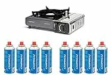 Campingaz - Camp Bistro 3 - Fornello a gas portatile completo di 8 cartucce a gas CP250 per campeggio feste outdoor - colore grigio inox