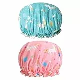2 Pezzi Cuffia da Doccia Impermeabile,Cuffia da Doccia Riutilizzabile, Doppio Strato Cuffie Capelli Doccia con Elastici,Per Donna Doccia Spa Salon Bagno Uso Domestico,Rosa,Blu