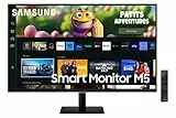 Samsung Smart Monitor M5, Flat 27'', 1920x1080 Full HD, Smart TV Amazon Video, Netflix, Airplay, Mirroring, Office 365, Wireless Dex, Casse Integrate, IoT Hub, WiFi, HDMI