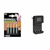 Duracell Rechargeable AA 2500 mAh Prericaricate, Batterie Stilo Ricaricabili 2500 mAh, Confezione da 4 & Amazon Basics - Caricabatteria digitale intelligente, per 4 batterie AA, AAA