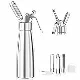 Newaner 500ml Sifone Panna Montata, sifon da Casa e Cucina Alluminio con 3 Ugelli in Acciaio Inox e 1 Spazzola da Pulizza, per Decorazione Torte di Compleanno Pasticceria Panna Gelato e Dessert