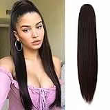 FESHFEN Coulisse Coda di Cavallo Extension, 60 cm Ponytail Capelli Lisci Lungo Sintetica Marrone scuro