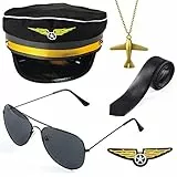 Beelittle Airline Pilot Captain Costume Costume Pilot Dress up Set di Accessori con Occhiali da Sole Aviator (B)