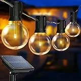 Joomer Catena Luminosa Esterno Solare, 25+1 G40 LED Lampadine Bianco Caldo 8M Solari Luci da Esterno Giardino, Impermeabile 4 Modalità Catena Luci Decorazione per Terrazzo Festa Portico Albero Pergole