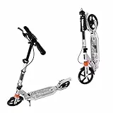 Calma Dragon Urban Scooter JC-663, pieghevole, Scooter con ruote grandi 200m, per adulti e bambini, con manubrio regolabile, materiale: alluminio, freno a disco (bianco)