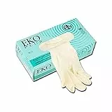 EKO Plus - Guanti da Esame Monouso in Puro Lattice, con Polvere, Non Sterili, con Orletto, Alta Protezione, DM Classe I, DPI Categoria Rischio III, Misura Medium, Dispenser da 100 Guanti Ambidestri