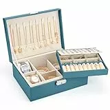 Sofore Portagioie Donna Porta Gioie Portagioie Bambina Grande Porta Gioielli Bambina a 2 Strati in Pelle PU Portagioie Donna da Camera Organizer Gioielli Storing Jewelry Earrings Anelli,Verde