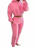ORANDESIGNE Completo Sport Donna Fitness Invernale Felpa Hoodie e Pantaloni Sportivi Joggers Set Coordinati Abbigliamento Completino Tuta 2 Piece Outfit Completi Gym Loungewear rosa S