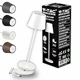 V-TAC Lampada da Tavolo senza Fili LED Dimmerabile in Alluminio – Lampada Bianca Wireless per Uso Interno ed Esterno IP54 da Casa o Ristorante – Design Elegante – Luce Bianca Calda
