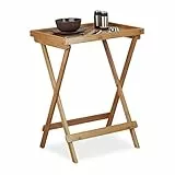 Relaxdays Tavolino Vassoio in bambù, 66 x 50 x 38,5 cm, per Colazione a Letto, Balcone, Pieghevole, Naturale, Legno, Marrone Chiaro, HxLxP 66x50x38,5 cm