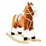 HOMCOM Cavallo a Dondolo in Legno con Suono Animale Regalo Giocattolo per i Bambini 74 x 28 x 65cm Marrone