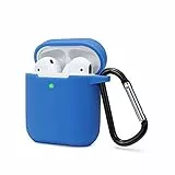KOKOKA Custodia in Silicone da Appendere Compatiblile con AirPods 2 & 1, Custodia Protettiva per AirPods, Airpods Case Cover LED Anteriore Visibile Moschettone Portachiavi, Blu