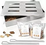 AMAZY Affumicatore Box in Acciaio Inox con 2 spiedini per Grill e 2 Tipi di Chips Diverse - Affumicatore Barbecue Offre al Pesce o alla Bistecca Il Tradizionale Sapore del Barbecue Americano