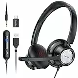 New Bee® Cuffie con Microfono, Cuffie PC Con Microfono Cancellante Rumore Regolabile,Cuffie USB Type-C 3.5mm, Cuffie per Business/Conferenze telefoniche/Chat Skype/Corsi Online (H362)