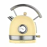 Cecotec Bollitore elettrico ThermoSense 420 Light Yellow. 1,8 litri di capacità, 2200 W, misuratore di temperatura, base 360°, acciaio inox, stile vintage, giallo, 01484