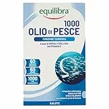 Equilibra Integratori Alimentari, Olio di Pesce 1000, Integratore a Base Acidi Grassi Polinsaturi della Serie Omega-3 EPA e DHA, con Vitamina E, Normale Funzione Cardiaca, 60 Capsule Vegetali