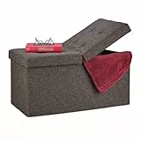 Relaxdays Contenitore Pouf, Capiente Panca Imbottita, Cassapanca con Coperchio Pieghevole, Camera & Sala, in Marrone, Pannelli MDF, Tessuto, gommapiuma, 1 pz