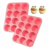 Lovesmile Stampo Muffin, Stampo Muffin Silicone, 2 Pezzi Teglia Muffin, Rosa Stampi per Muffin, Teglia Muffin 12, Muffin Silicone Adatto per Muffin Biscotti Torte Budini(29 x 22 x 3 cm)