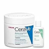 CeraVe Crema idratante per viso e corpo per pelli secche con acido ialuronico 454 g e schiuma detergente da viaggio 20 ml Set di 2