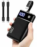INIU Power Bank, USB C Più Leggero Integrato 3 Cavi 10000mAh Touch Display LED Powerbank, Tri-3A Ad Alta Velocità Uscite Palm-Size Batteria Esterna per iPhone 15 14 13 12 iPad Samsung Xiaomi etc