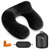 UYDF Cuscino da Viaggio Ggonfiabile,Cuscino Viaggio Collo,Cuscino Aereo Viaggio,Cuscino Collo,Cuscino Cervicale da Viaggio,con Rivestimento Lavabile in Morbido Velluto per Aereo,Treno,Macchina,Nero