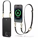 CYRILL di Spigen Classic Charm Mag [Ricarica Magnetica] Cover con Collana Compatibile con iPhone 14 Pro 6.1' (2022) Custodia Cordino Laccio Tracolla TPU Bumper Pelle PU Premium - Nero