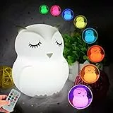 Glinrui Lampada Notturna Gufo Luce Notte Bambini, Abat-jour Allattamento La stanza dei bambini, Lampade da comodino in silicone 9 colori, luce dell'umore LED Camera da letto, regalo bambino - Medio
