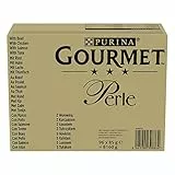 Purina Gourmet Perle Filettini in Salsa Cibo Umido per Gatti con Manzo, Pollo, Salmone, Tonno, 96 buste da 85g